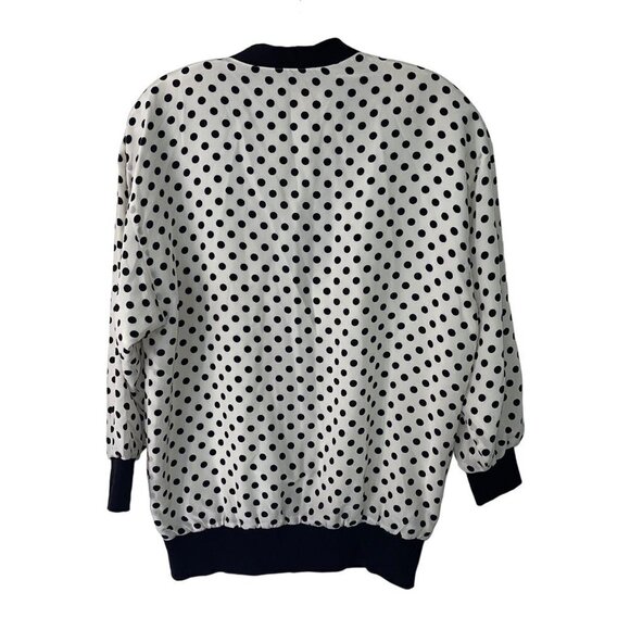Adrianna Papell Vintage Womens Cardigan Size Medium White Black Polka Dot Silk - Picture 10 of 10